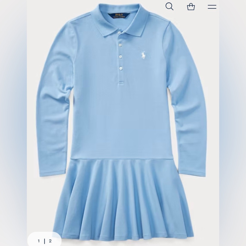 Polo Ralph Lauren Girls’ Sz‎ 3/3T Kent Blue Cotton Mesh Long Sleeve Polo Dress